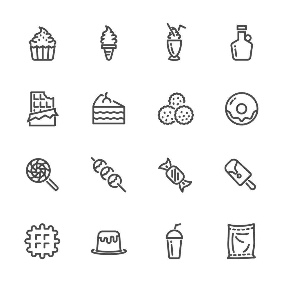 Sweets and desserts line pictogram icon set vector