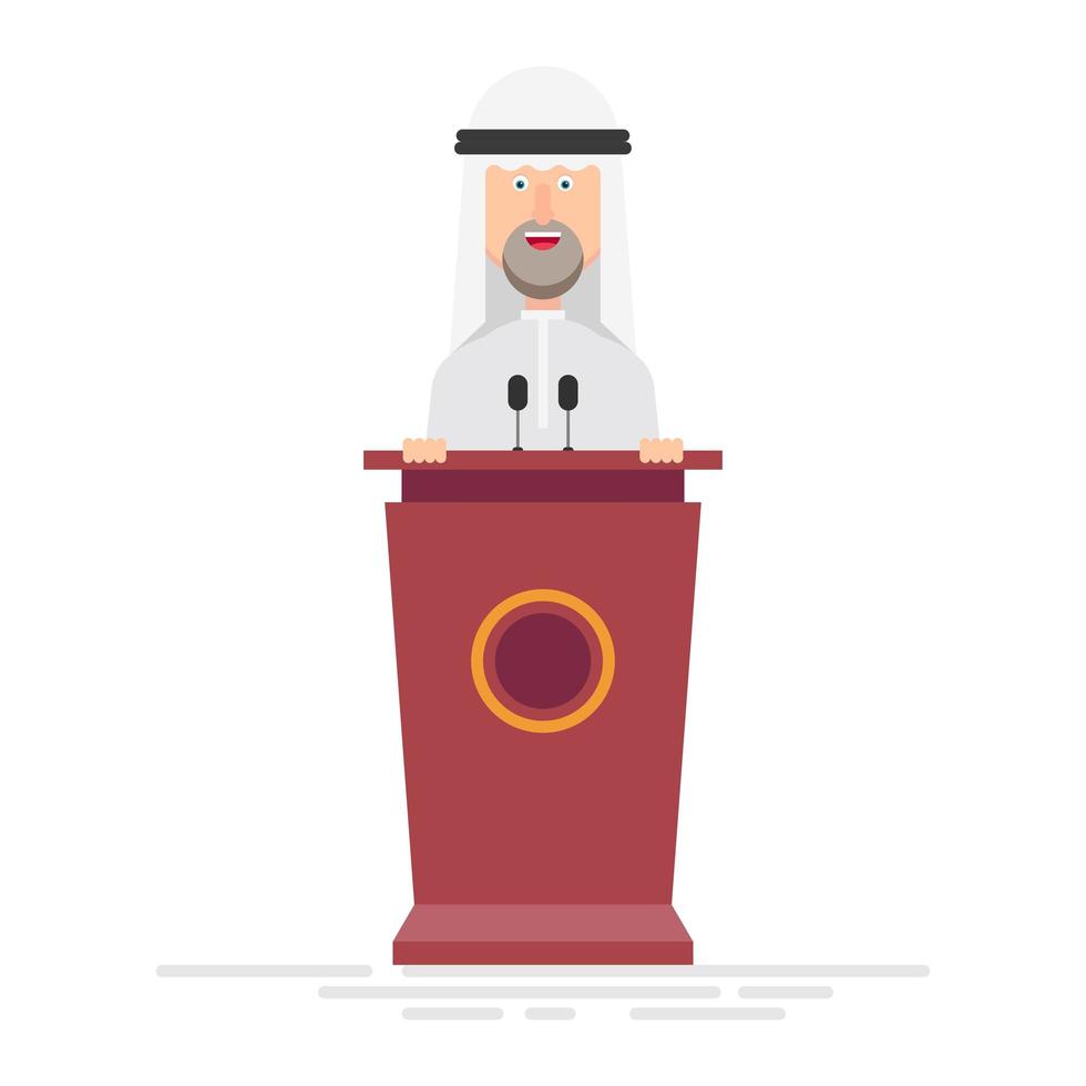 Arab businessman speaks on the podium vector