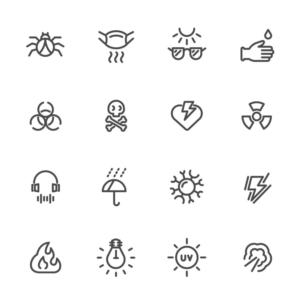 Pollution and Protective Equipment Icon Set vector