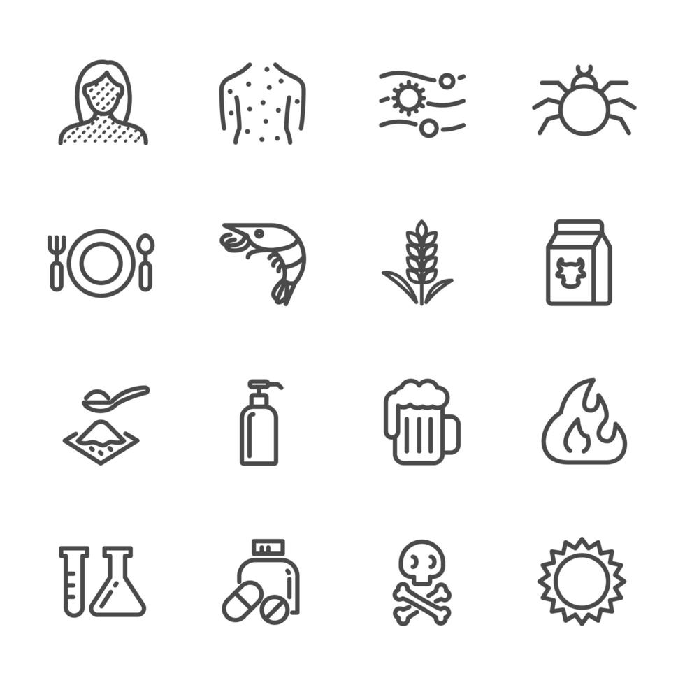 Causes of Allergies pictogram icon set vector