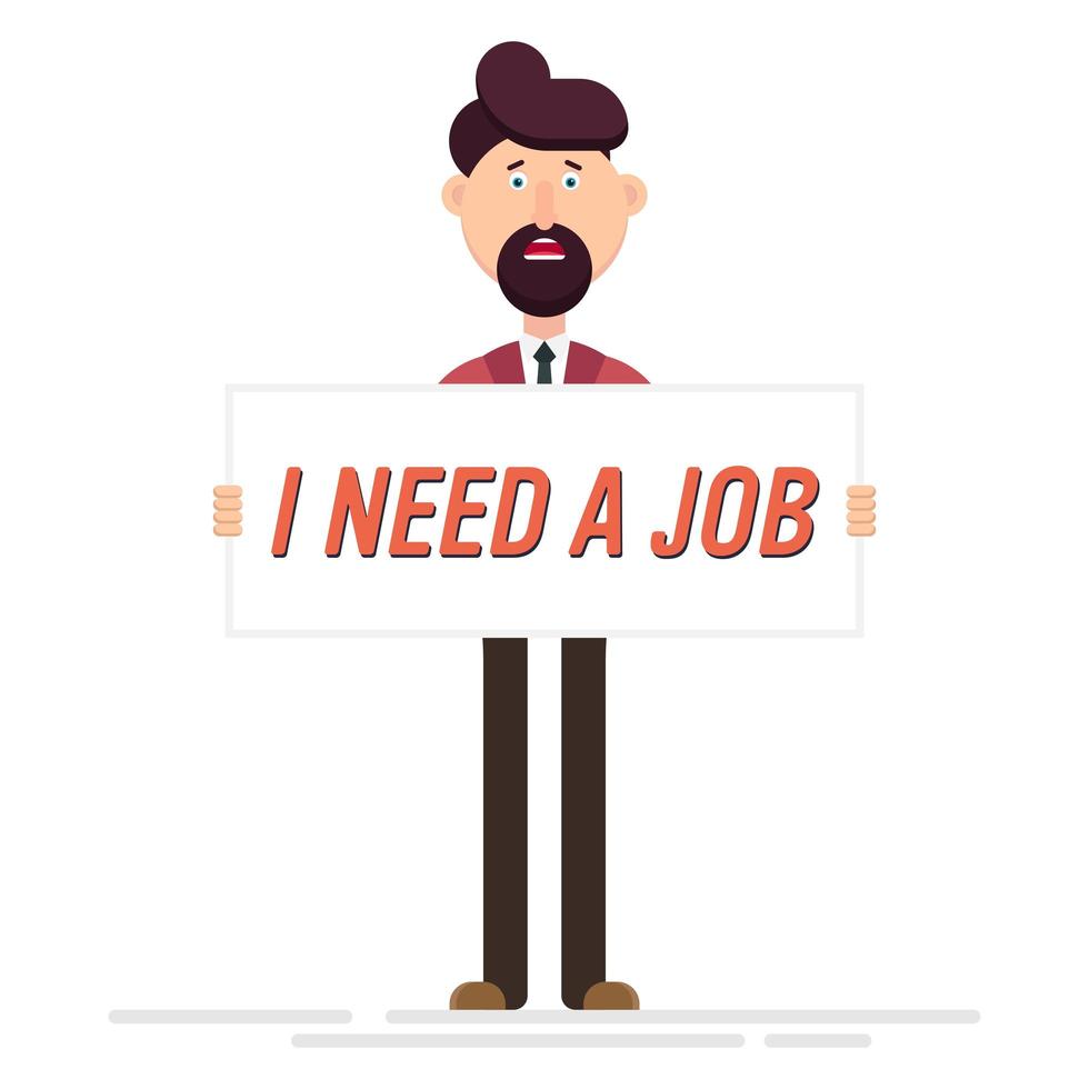 Sad unemployed man holds a banner  vector