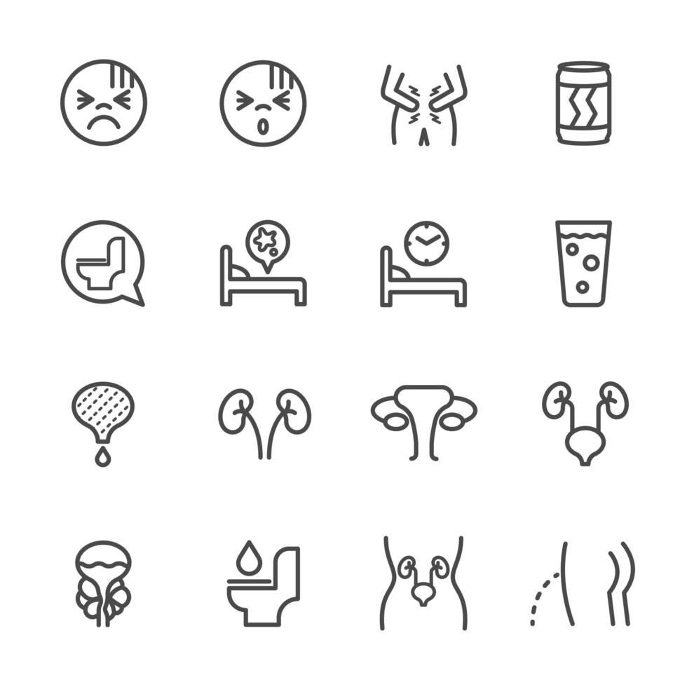 Urinary system diseases icon set vector