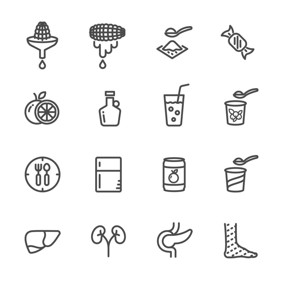 Foods with high fructose corn syrup icon pack vector
