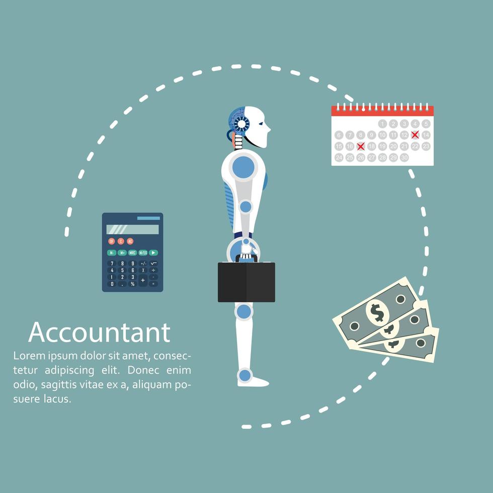 Cyborg accountant. Concept of calculation and accounting.  vector