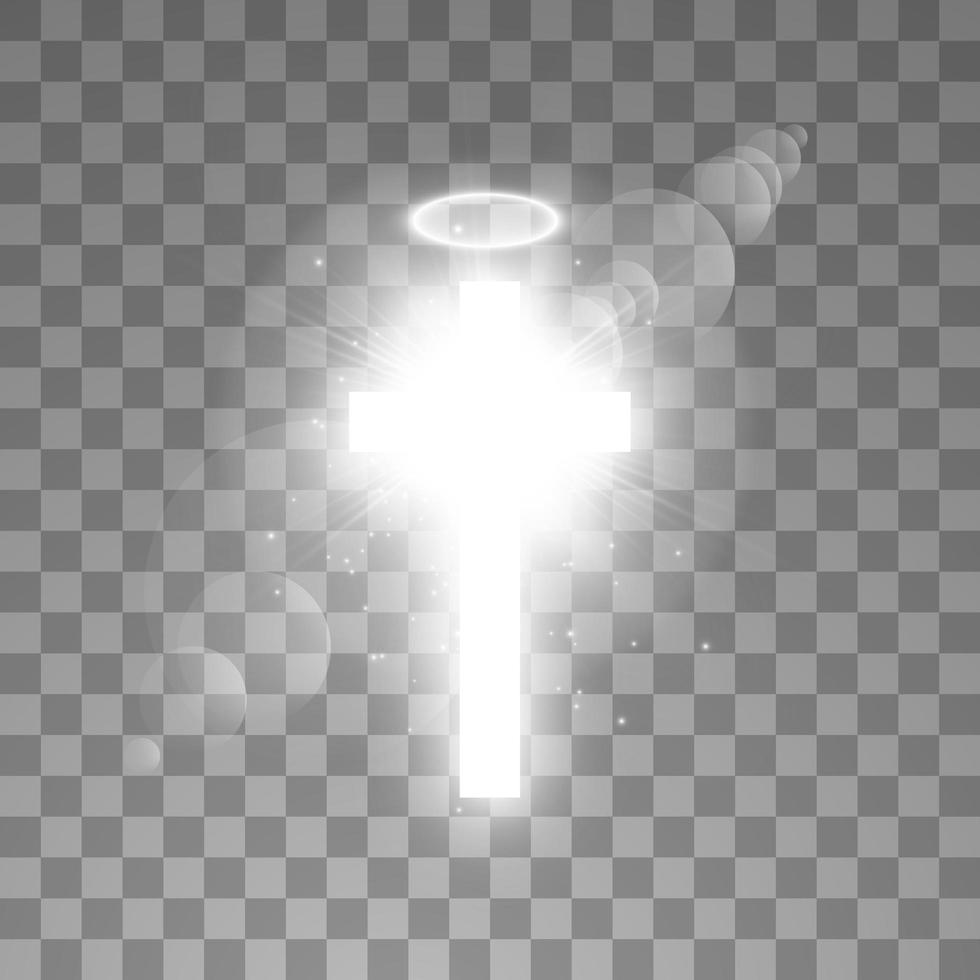 Shining white cross and white halo angel ring  vector