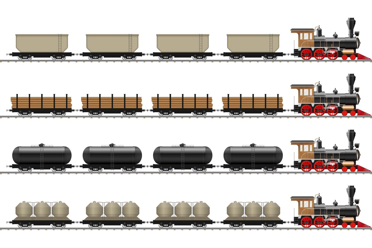 Locomotora vieja y vagones aislados vector