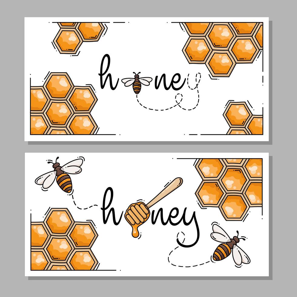 Rectangle honey and bees labels or logos vector