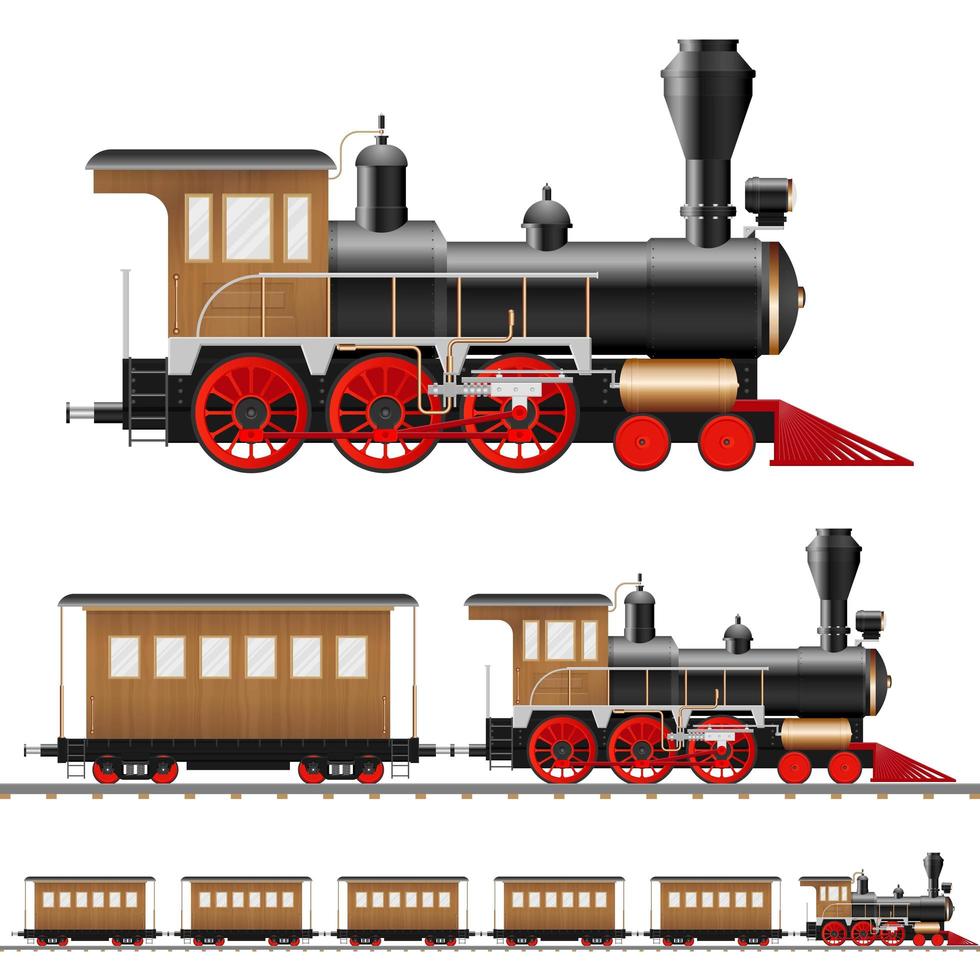 Antique steam locomotive and wagons isolated vector