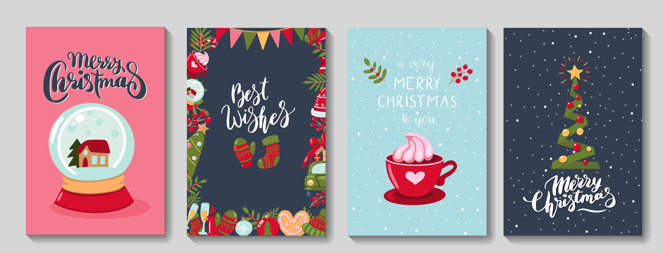 conjunto de tarjetas de felicitación de feliz navidad vector