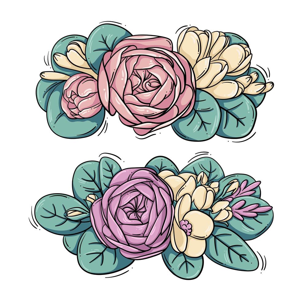 Cute flower compositions set vector