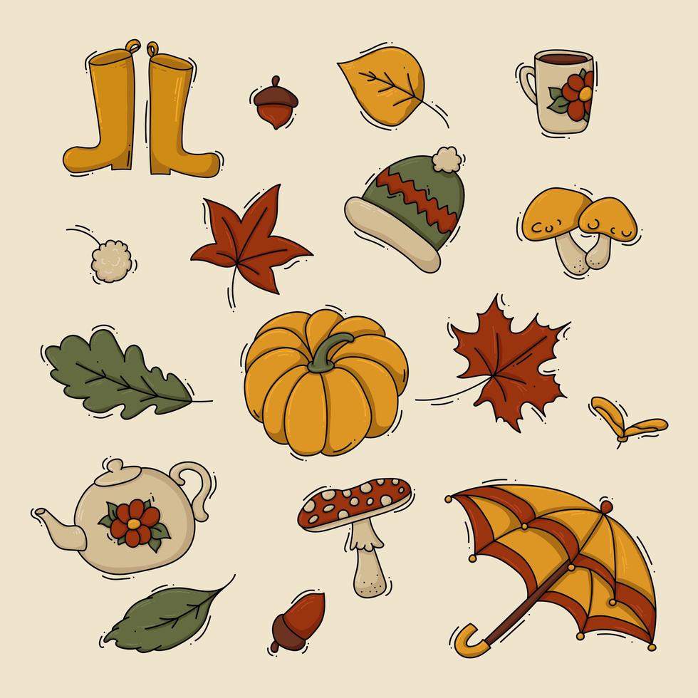 Set of autumn and fall items vector