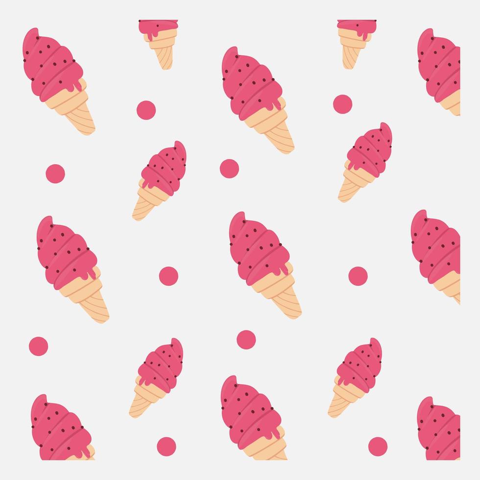 Hand Drawn Pink Ice Cream Cones Pattern vector