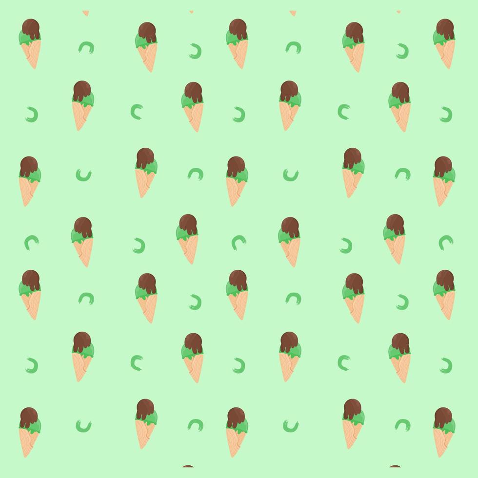 Hand Drawn Pistachio Ice Creams with Cone Pattern vector