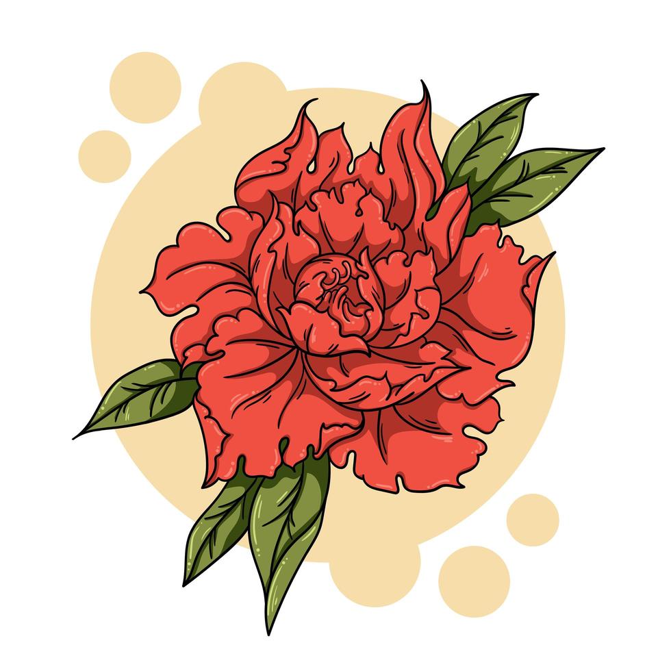 Red flower with leaves vector