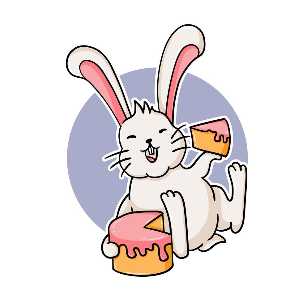 Funny rabbit eating a cake vector