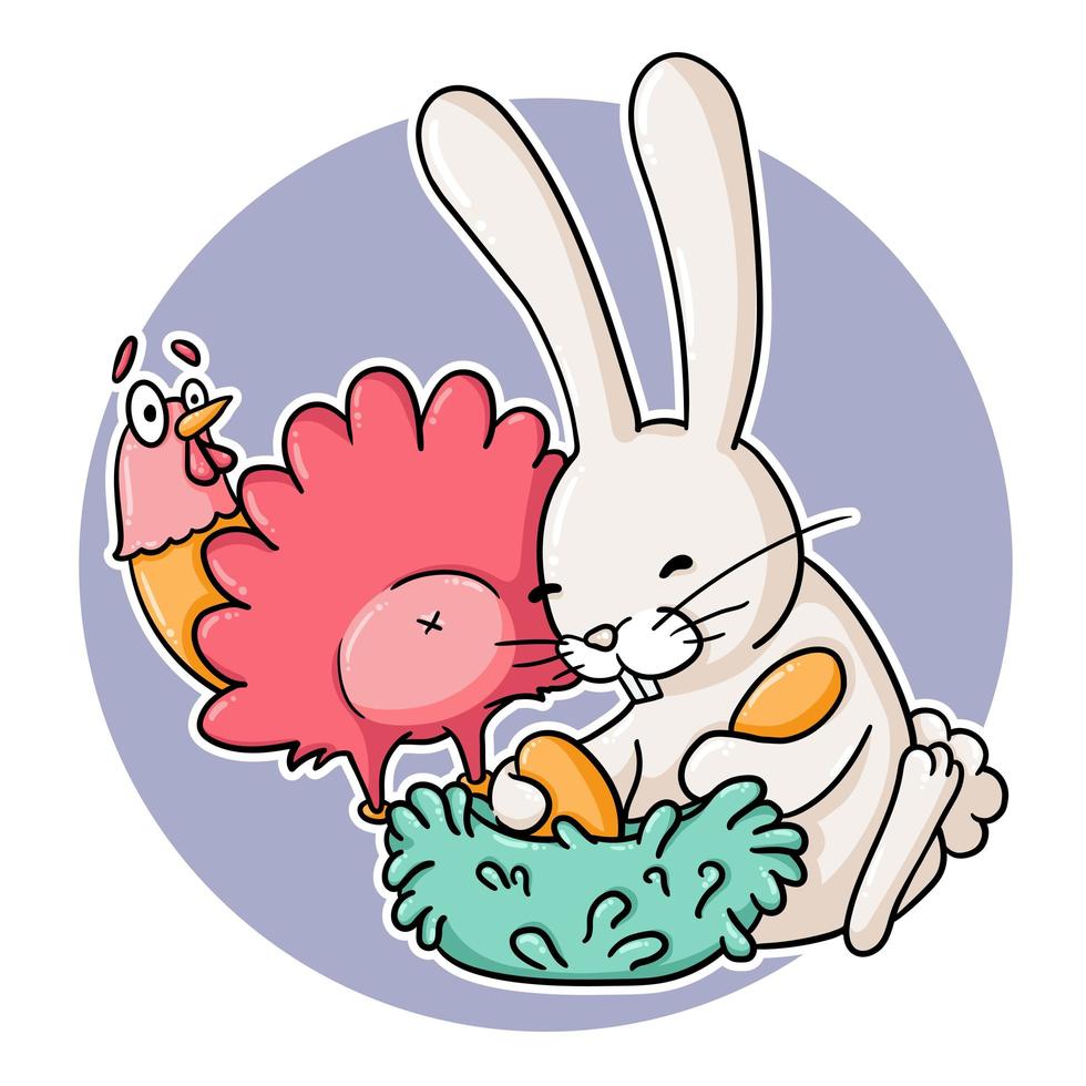 Funny rabbit hunting chicken eggs vector