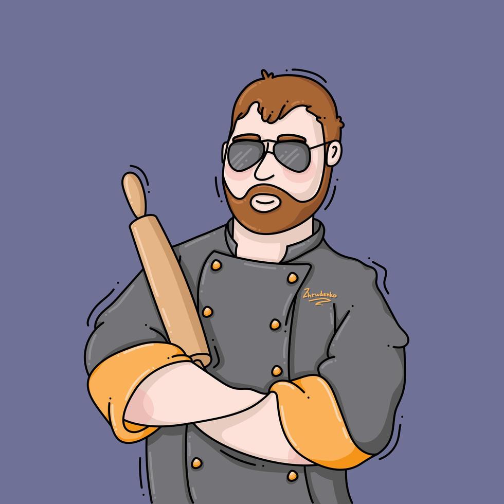 Man wearing a chef coat holding a rolling pin vector