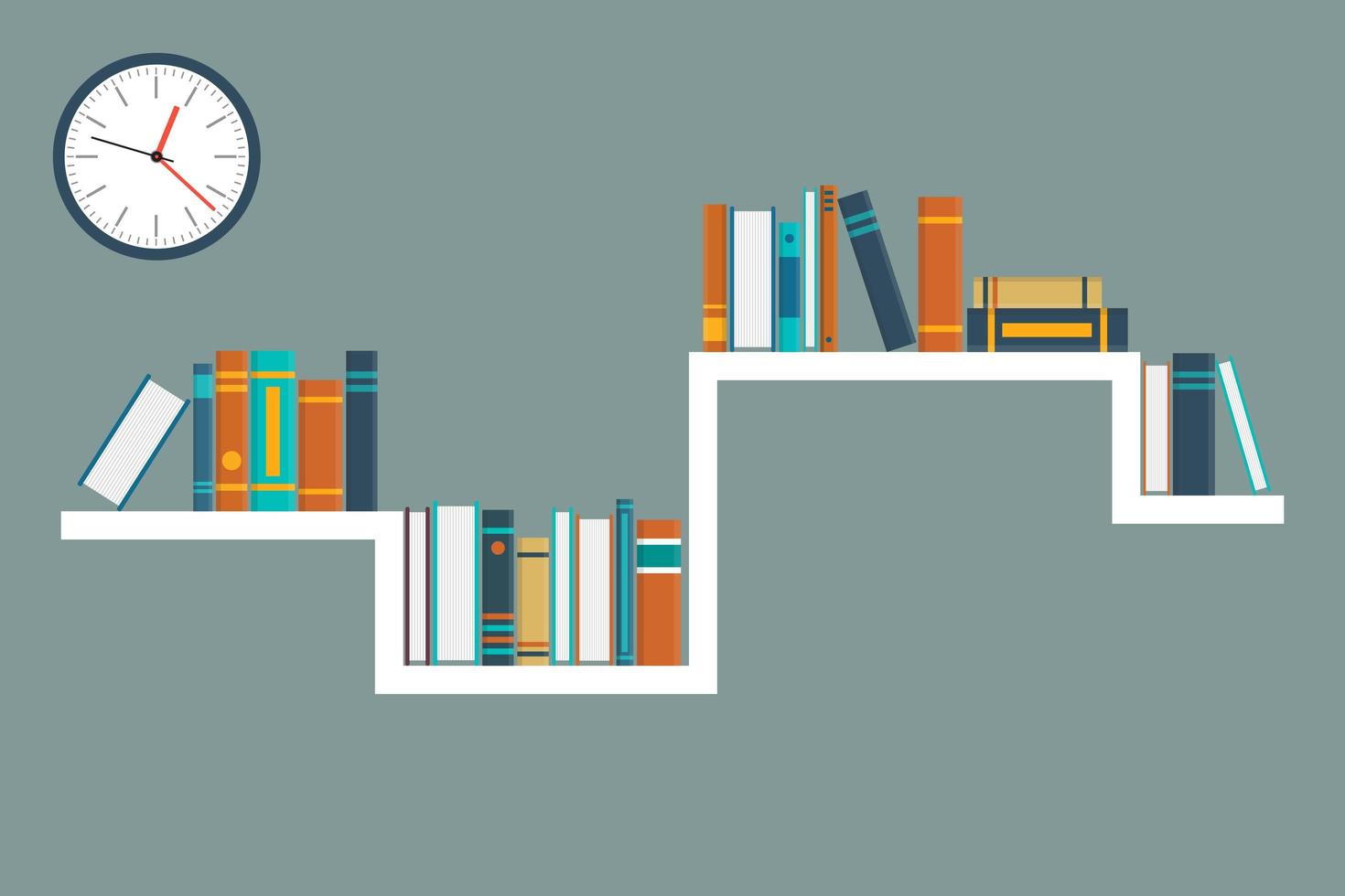 Books on a shelf and a clock vector