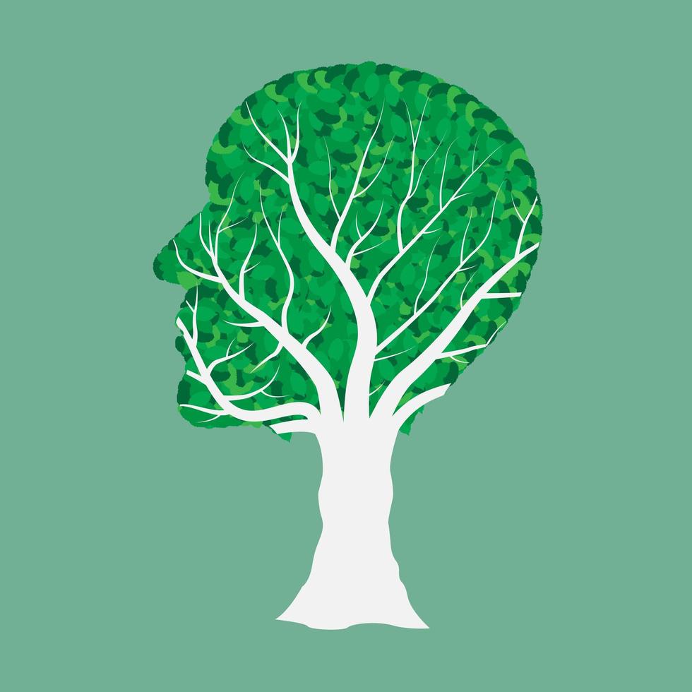 Human head tree isolated on green vector