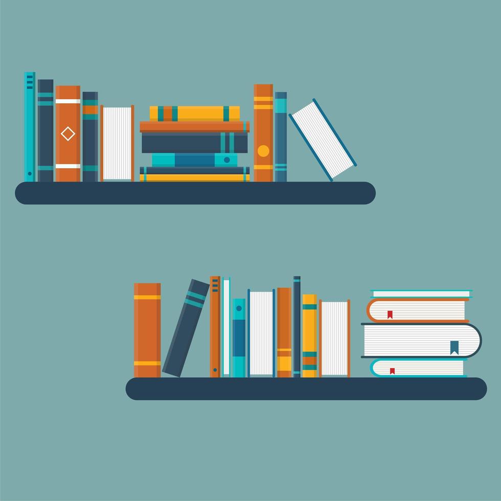 Two bookshelves in flat style vector