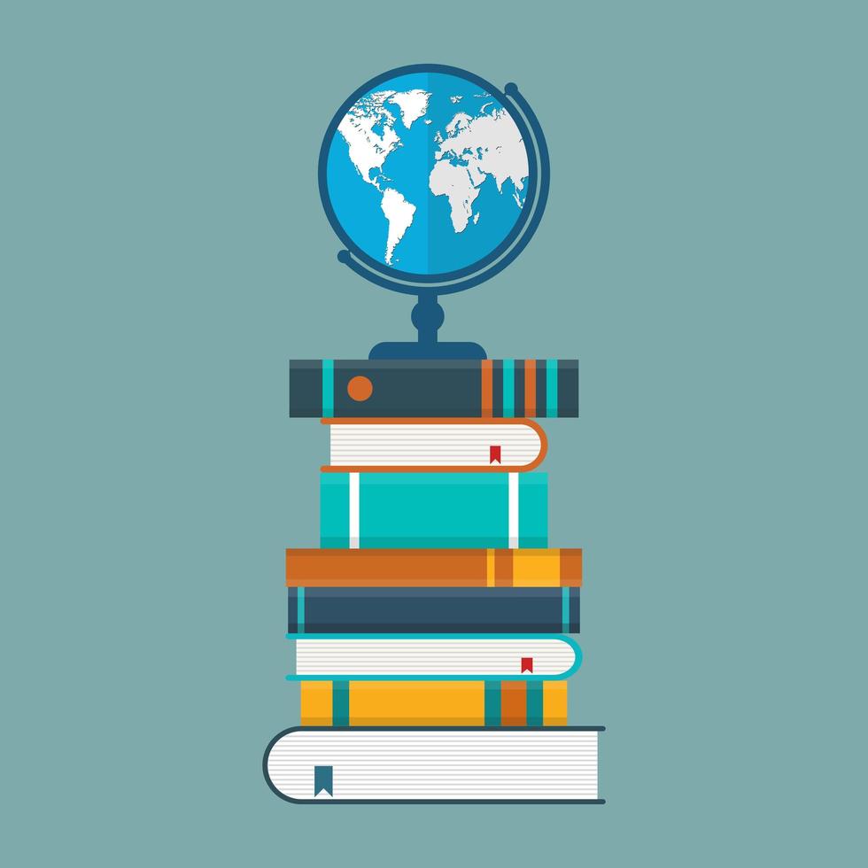 Books with earth globe vector