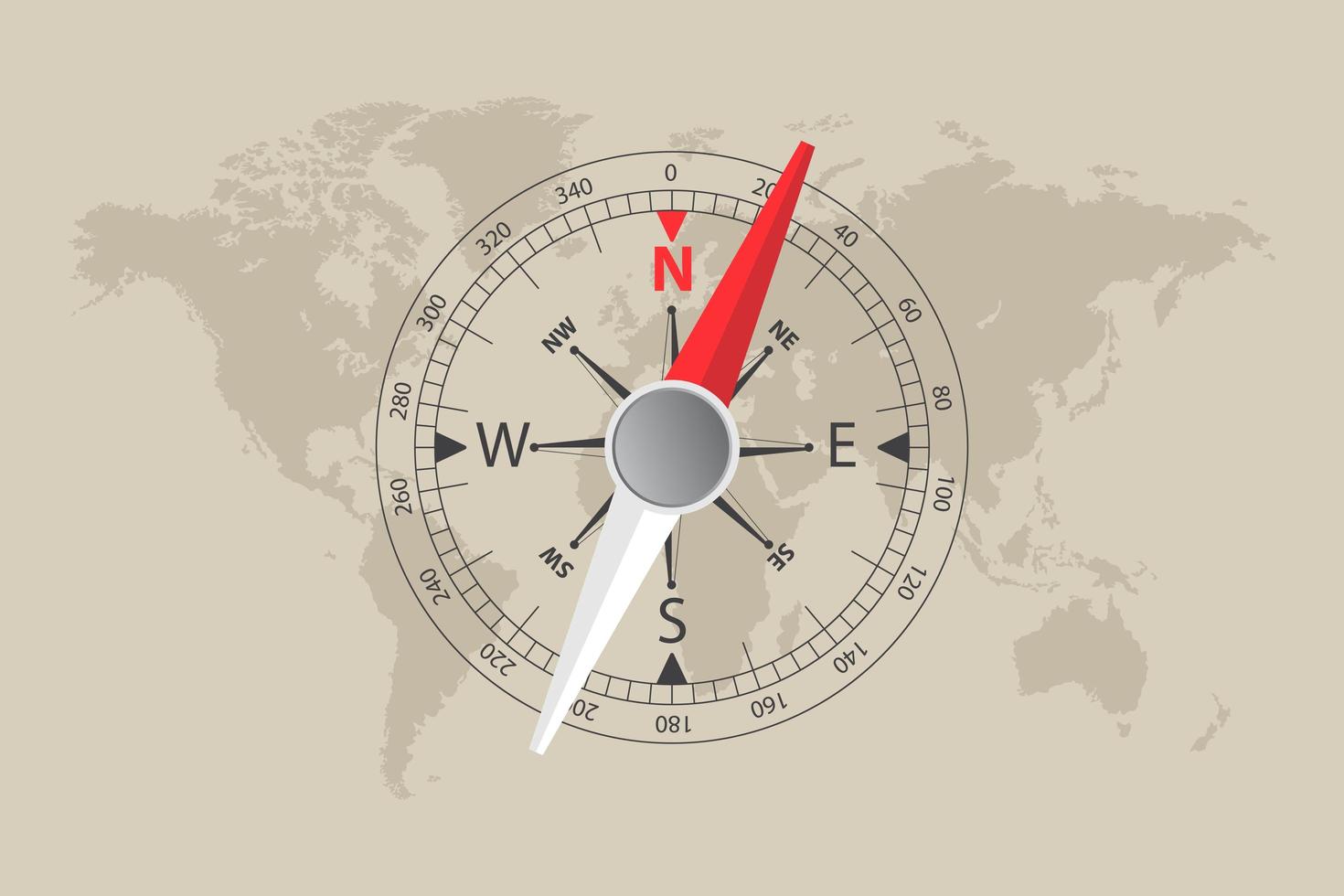 mapa mundial y brújula magnética vector