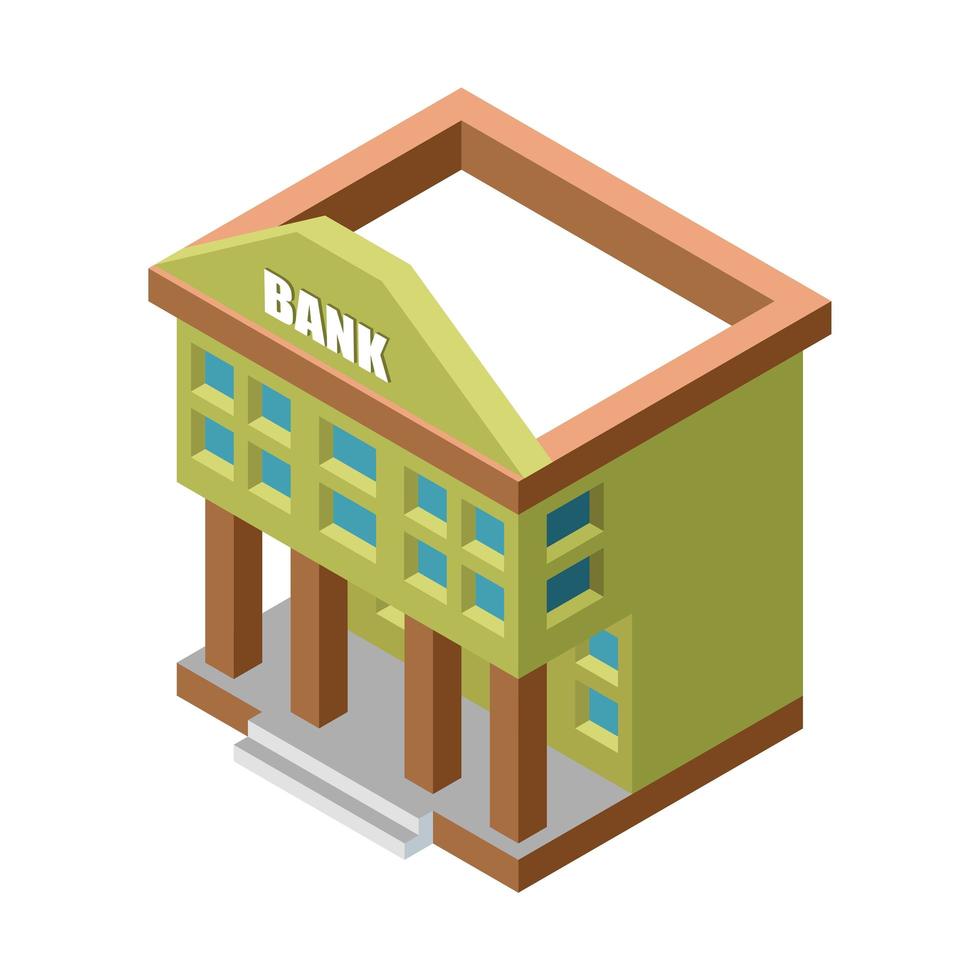 Green isometric bank building isolated vector