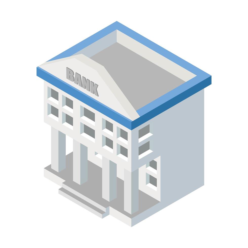 White isometric bank building isolated vector