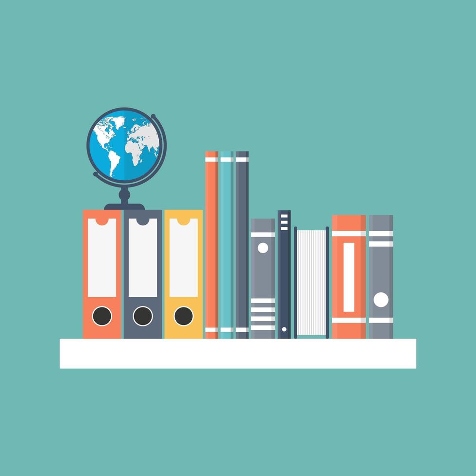 White shelf with earth globe and books vector