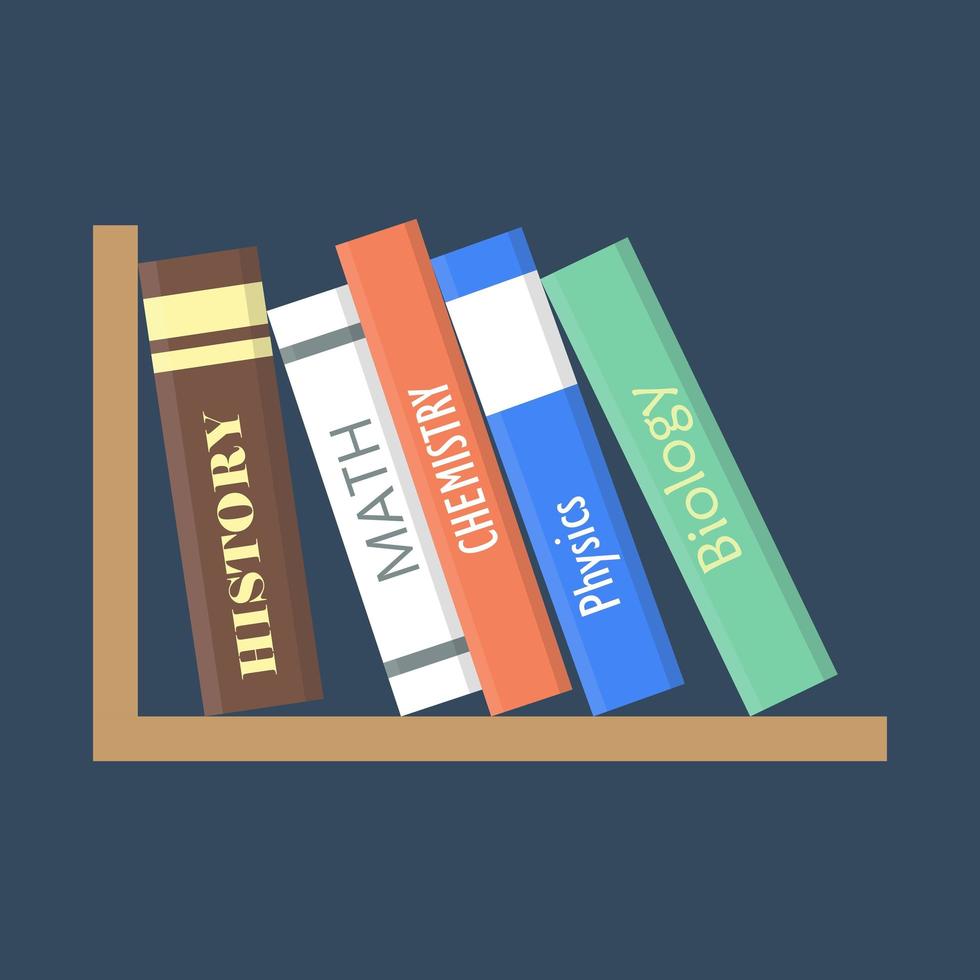 Books on a shelf on black background vector