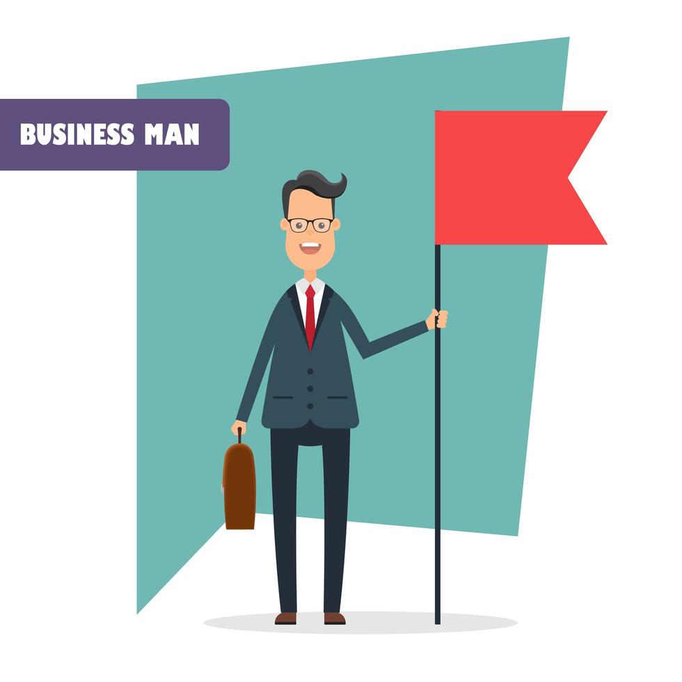 Businessman character holding a flag vector