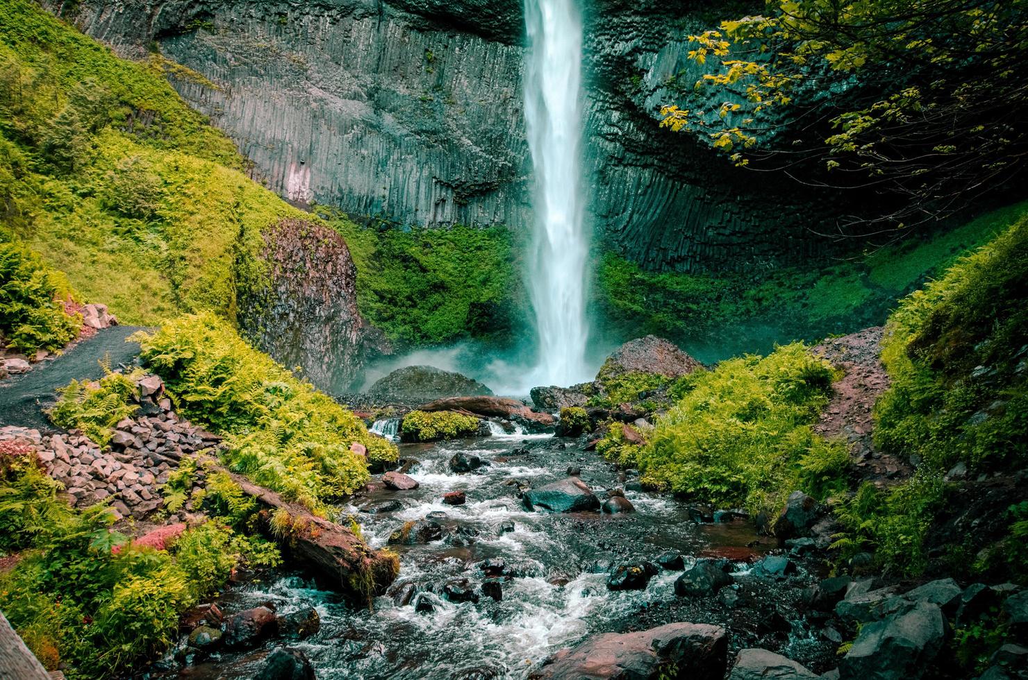 Waterfall on rocks photo
