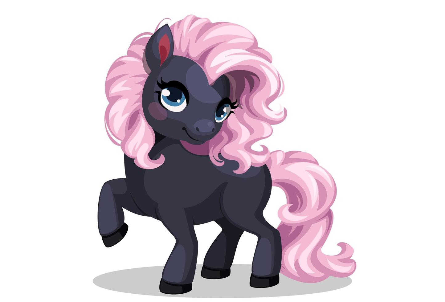 lindo pequeño pony negro y rosa vector