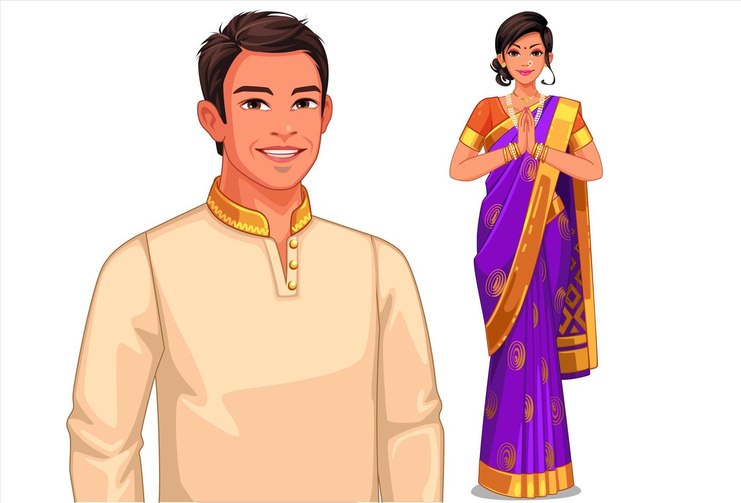 pareja india en traje tradicional vector