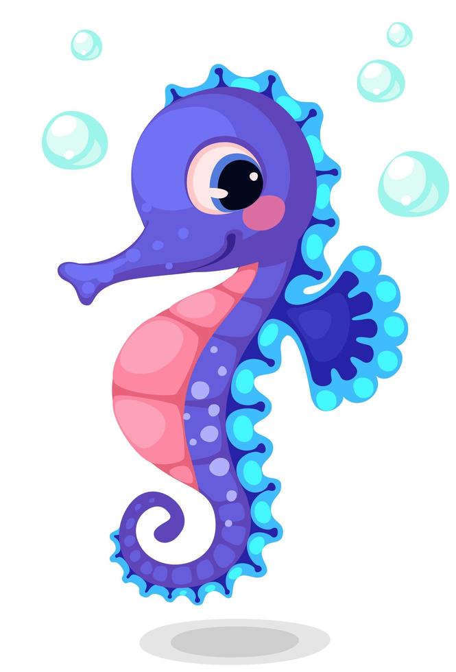 Cute blue seahorse cartoon vector