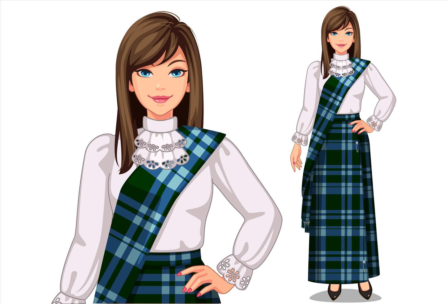 mujer en ropa tradicional escocesa vector