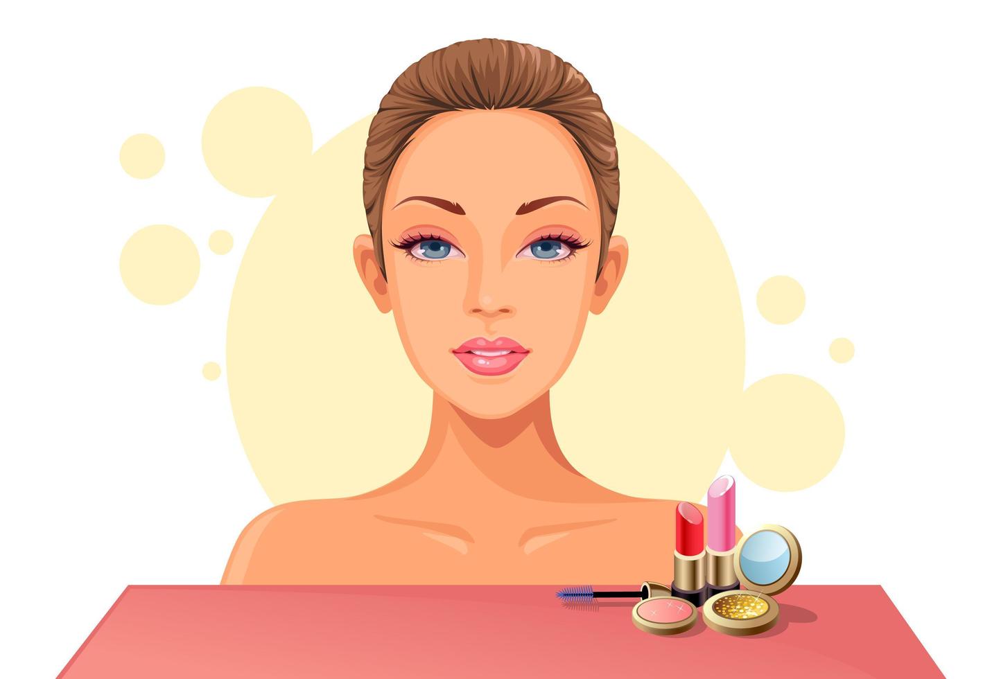 rostro de mujer con kit de maquillaje vector