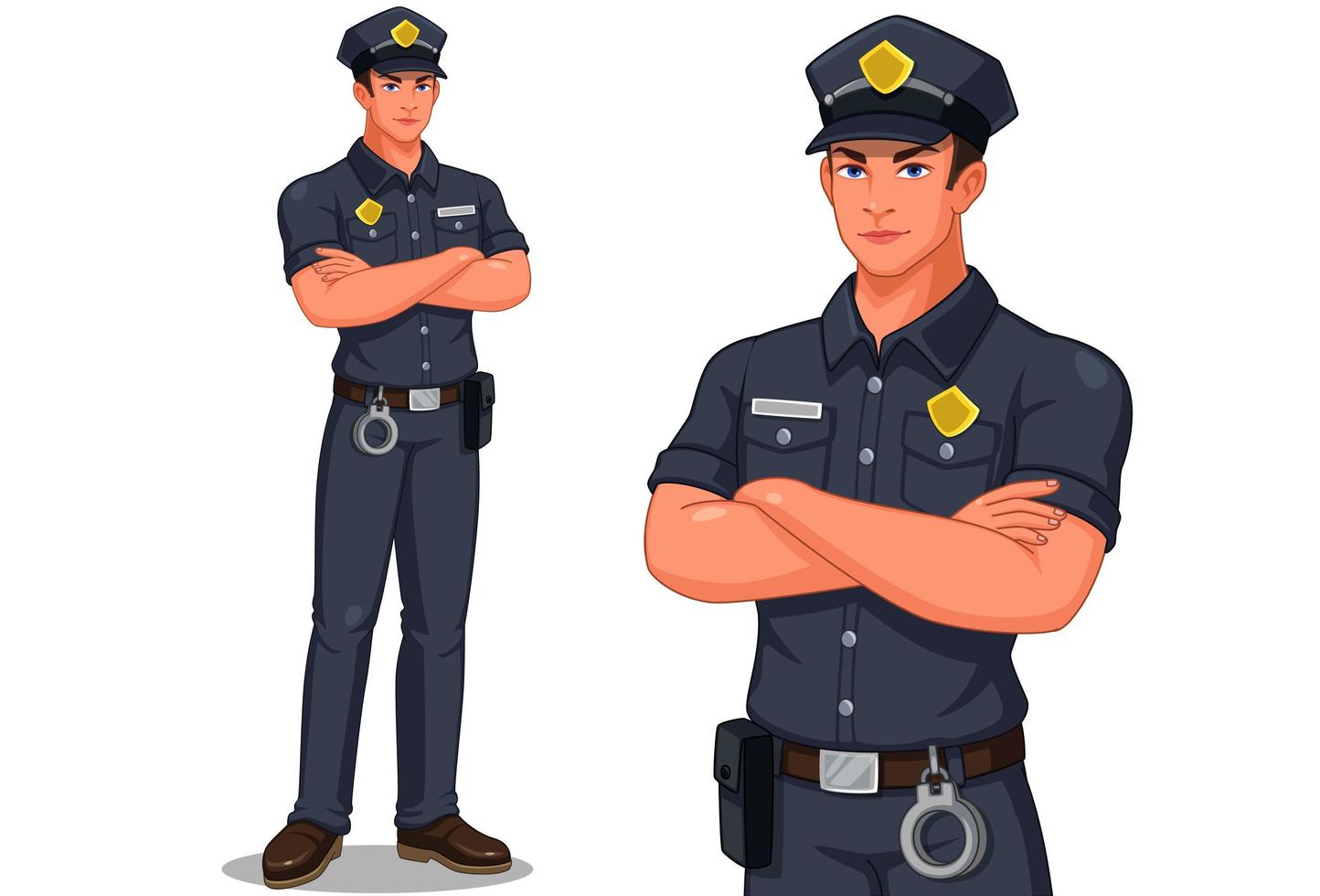 Male police officer standing set vector