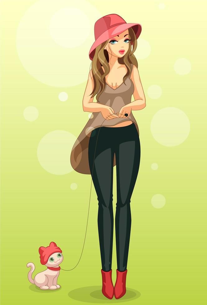 Fashion model standing with a pet vector