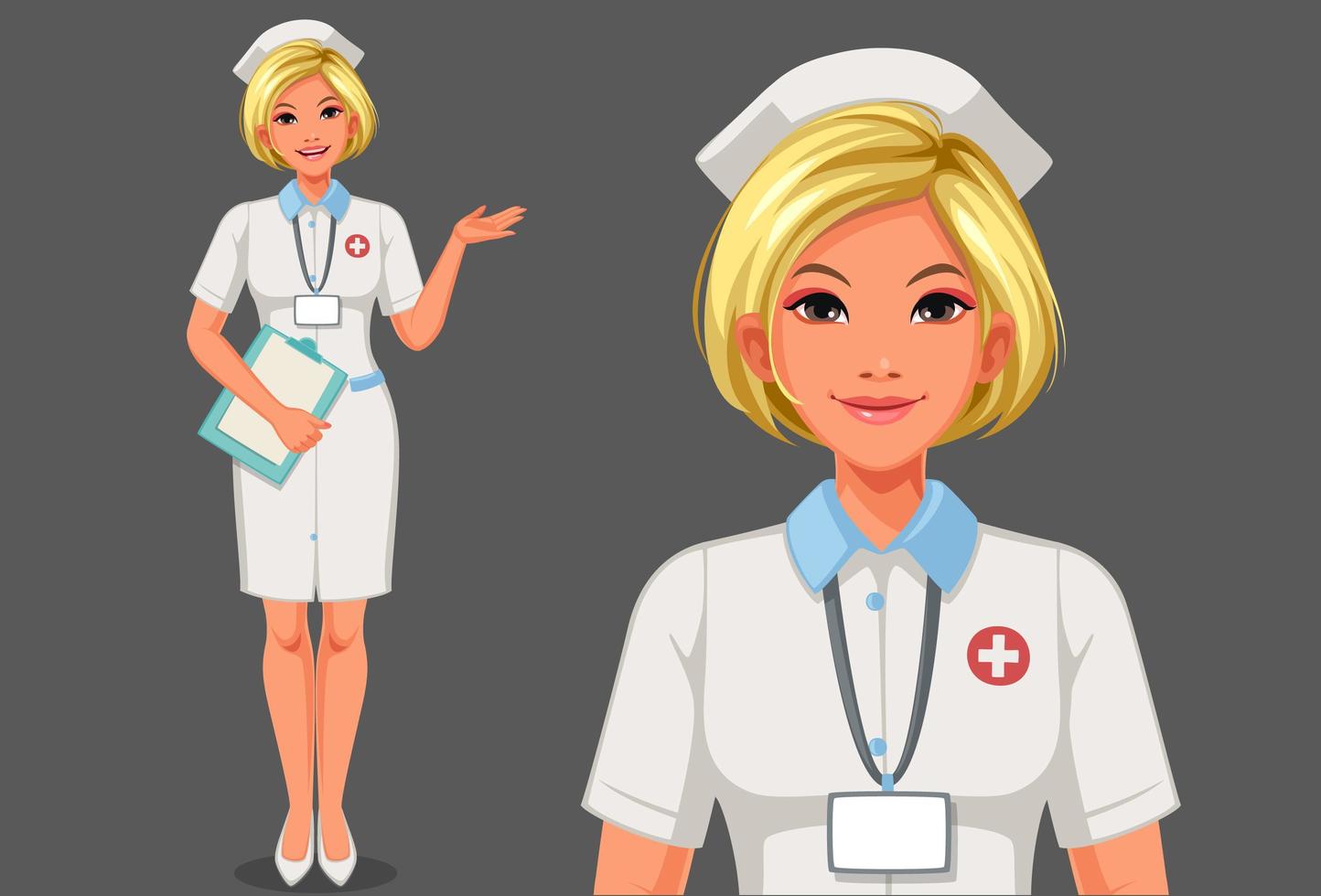 Young nurse standing and holding a clipboard pack vector