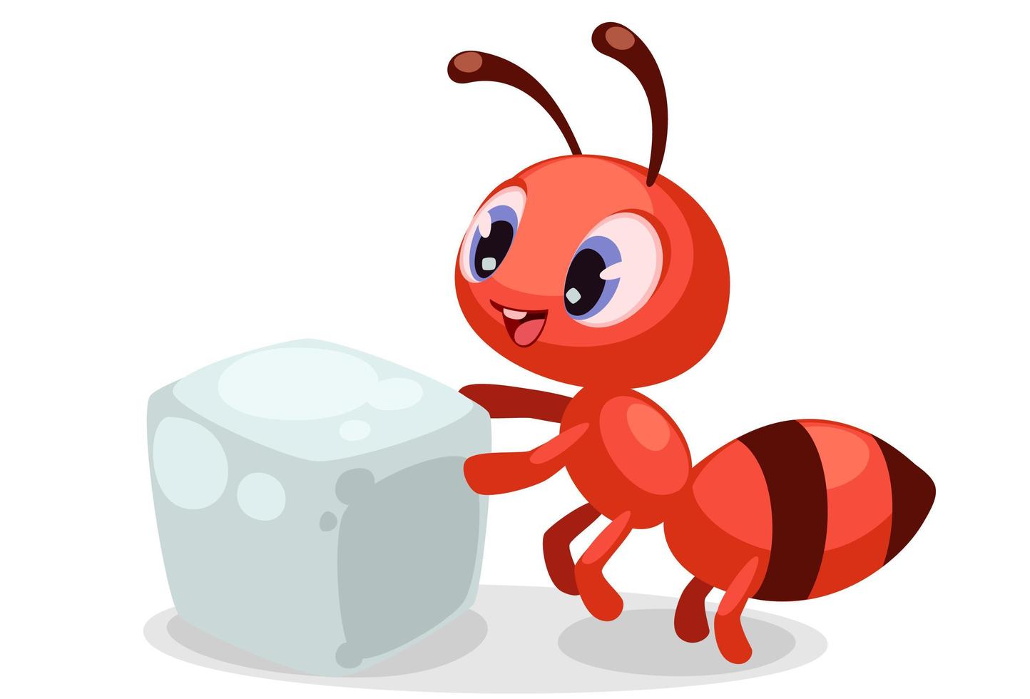 Cute baby ant carrying a sugar cube vector