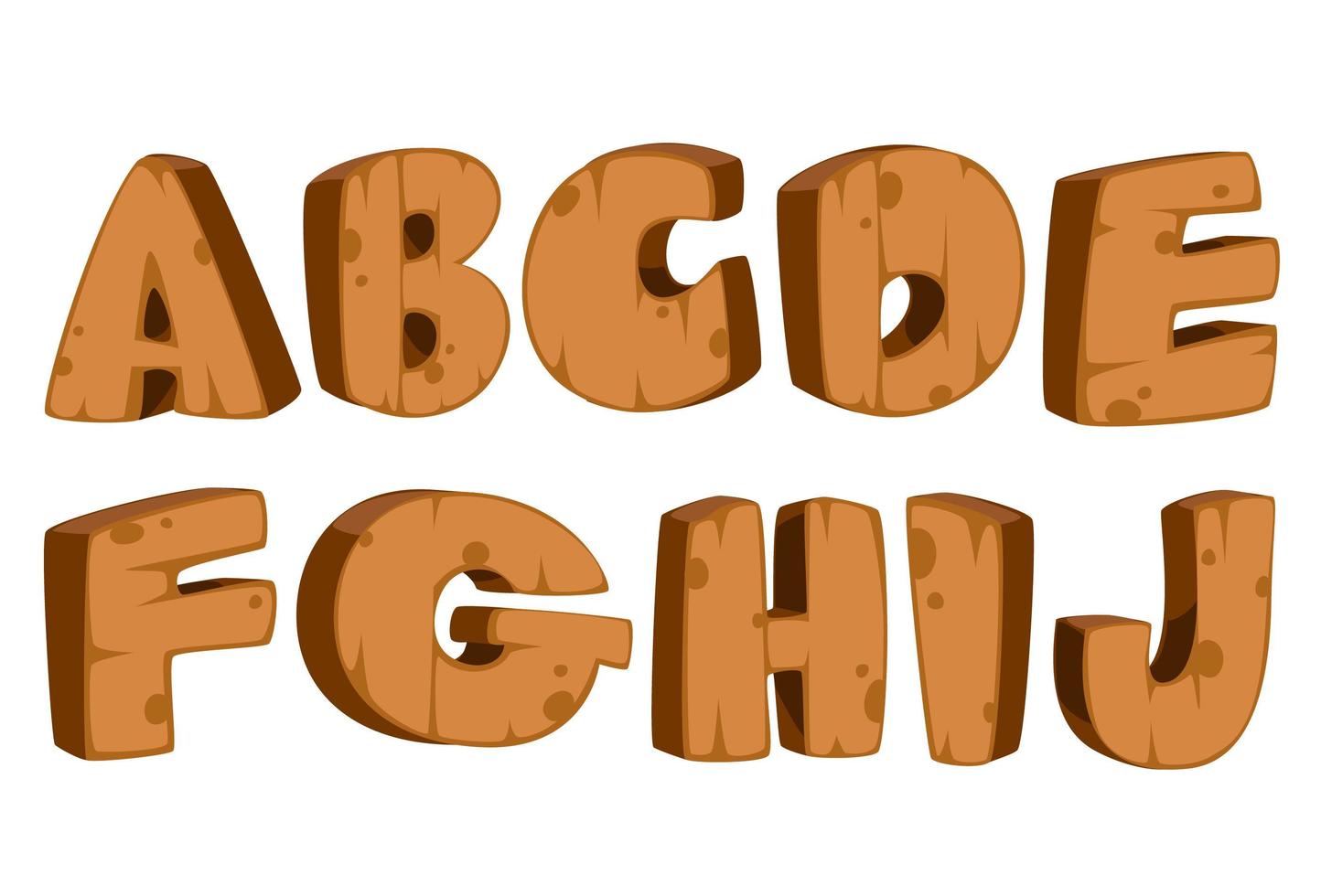 Bold, wooden-textured font, part 1 vector