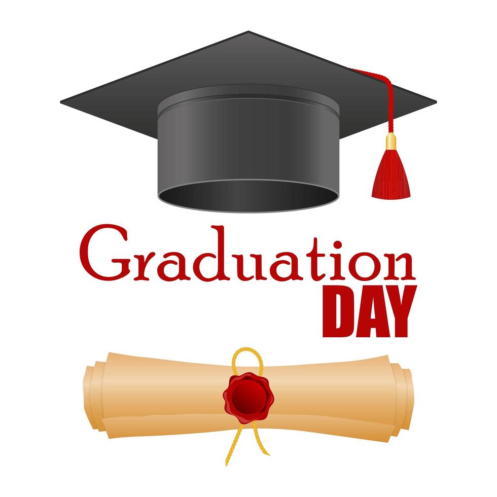 Graduation hat and diploma isolated  vector