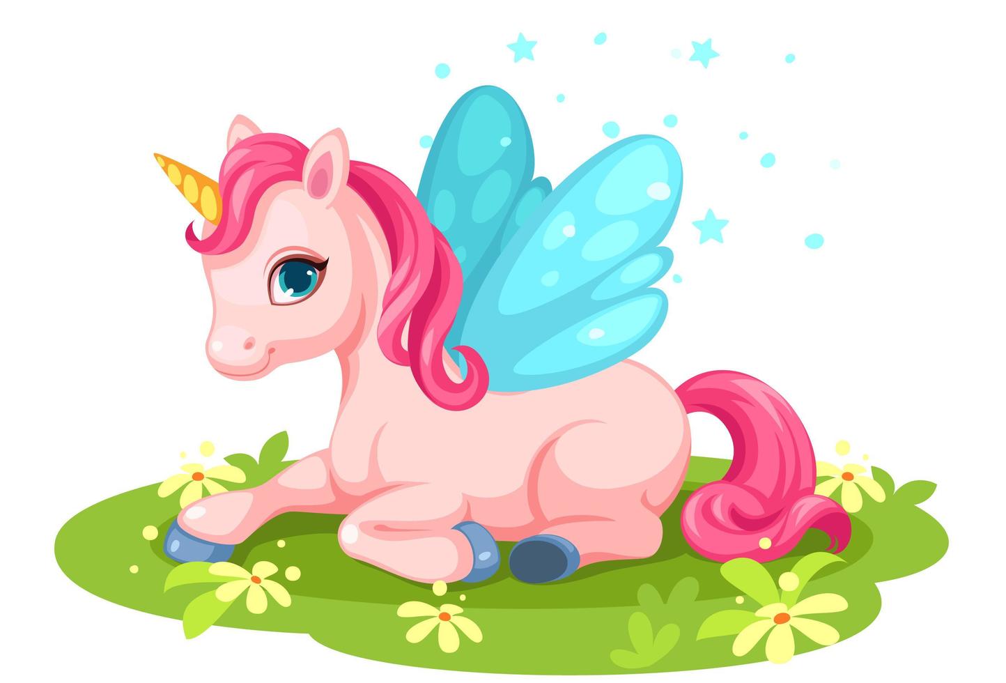 lindo, fantasía, unicornio rosa bebé vector