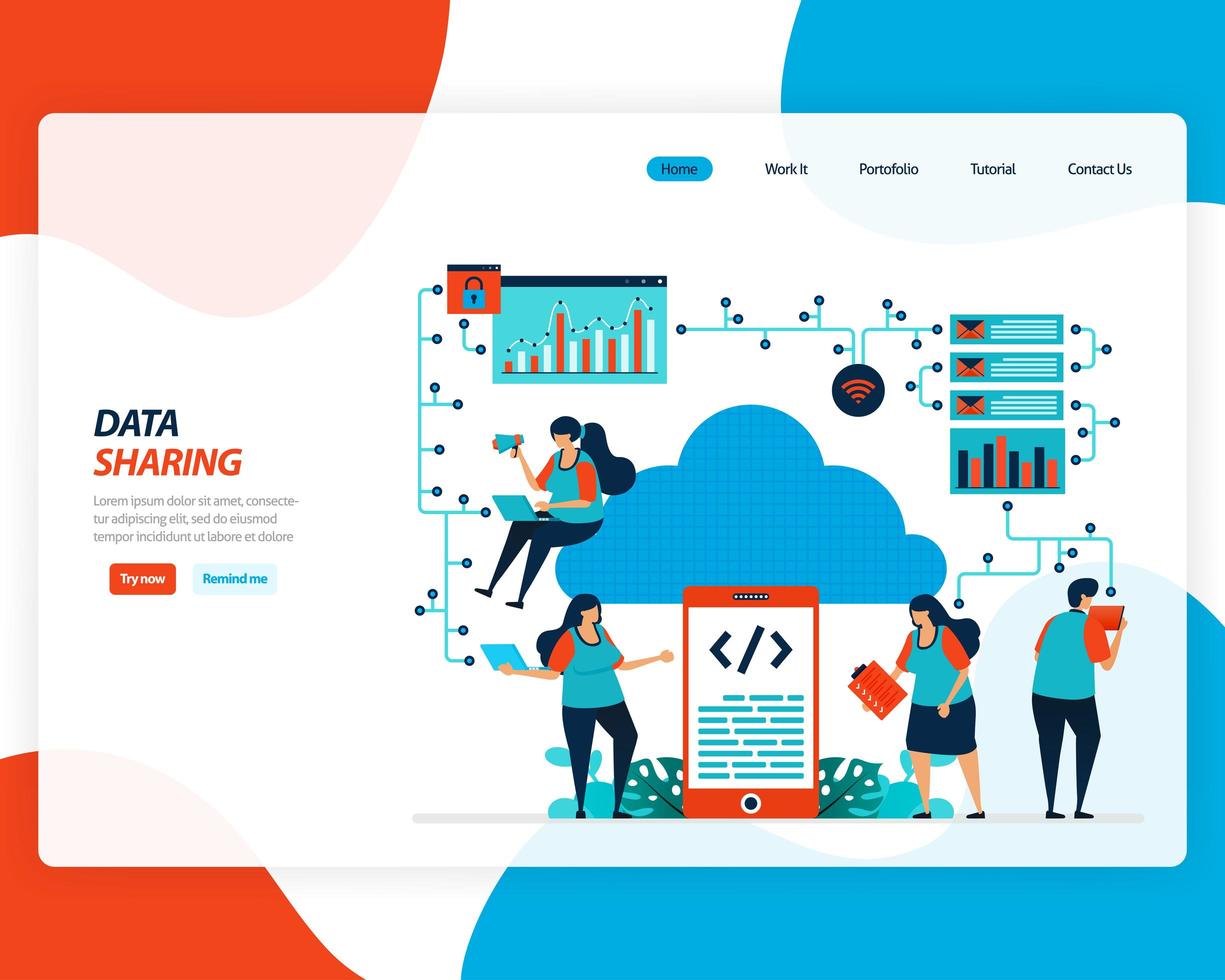 Data sharing technology landing page  vector