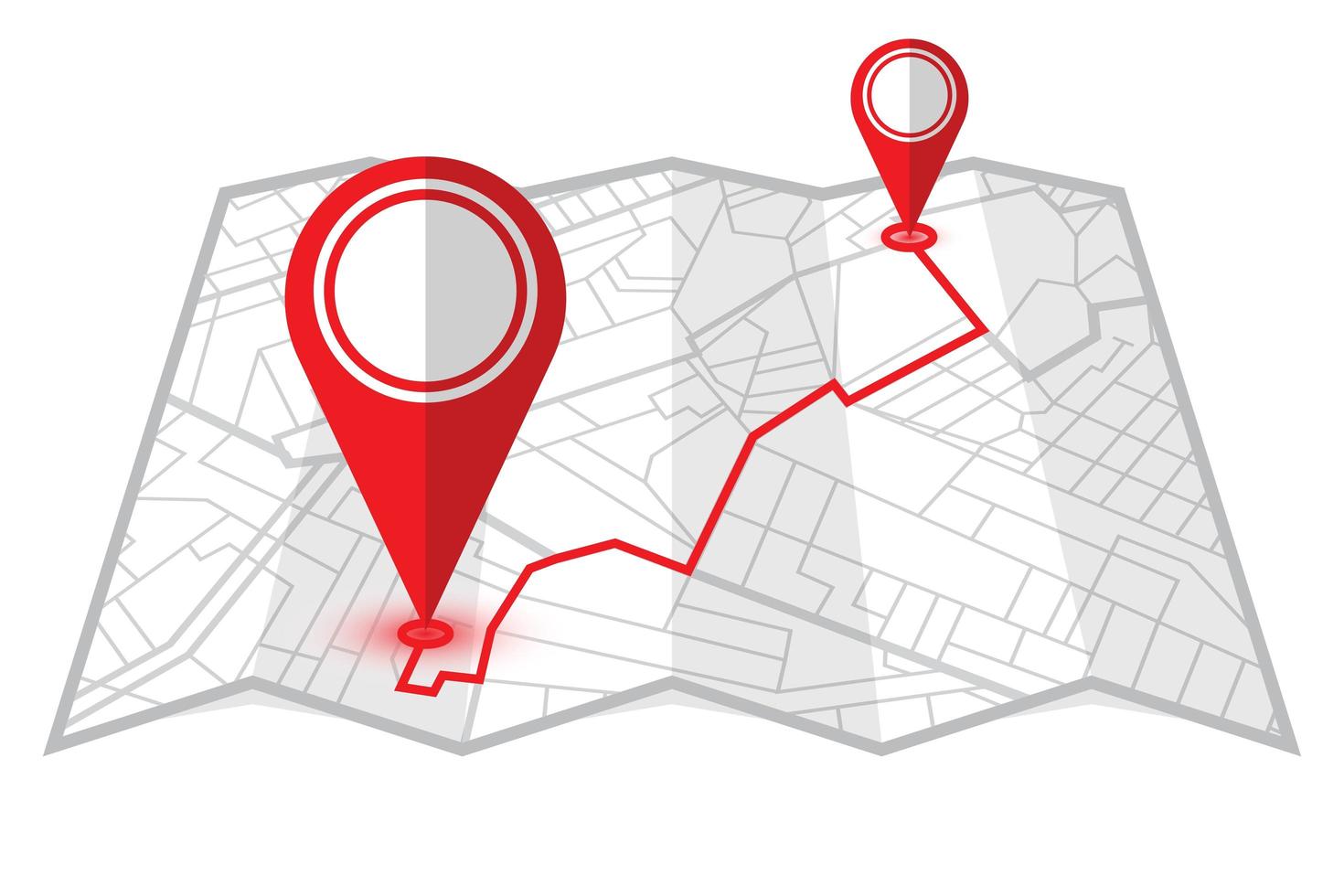 Location pins in a foldable map vector