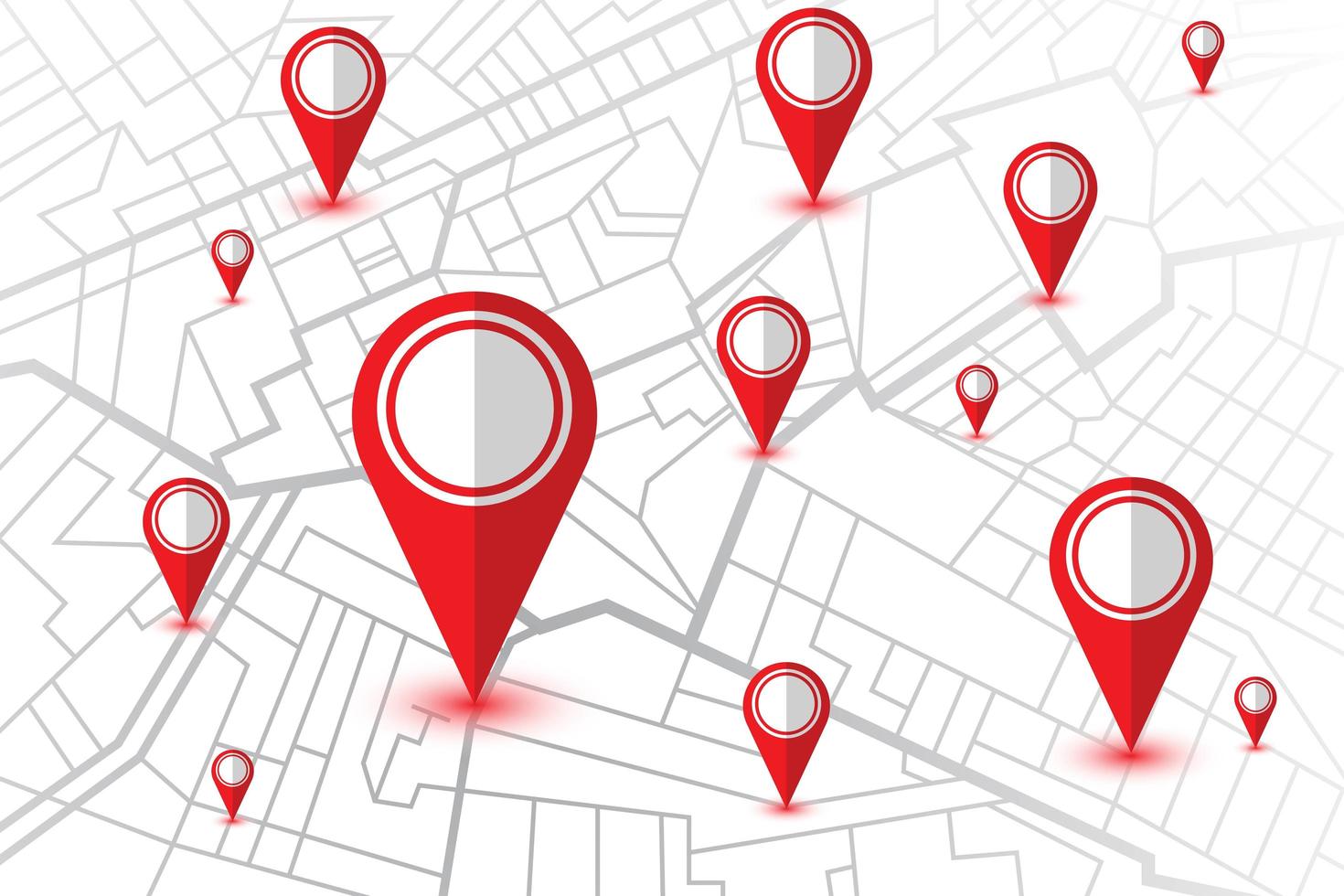 mapa del navegador gps con ubicaciones de pines rojos vector