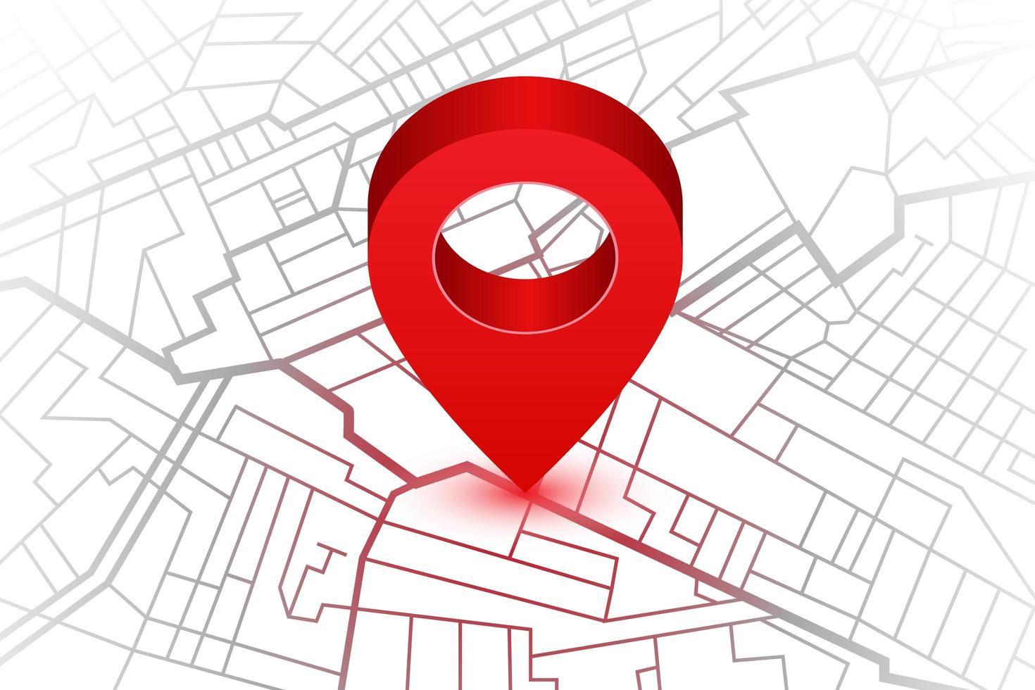 Pin rojo que muestra la ubicación en el mapa del navegador GPS vector