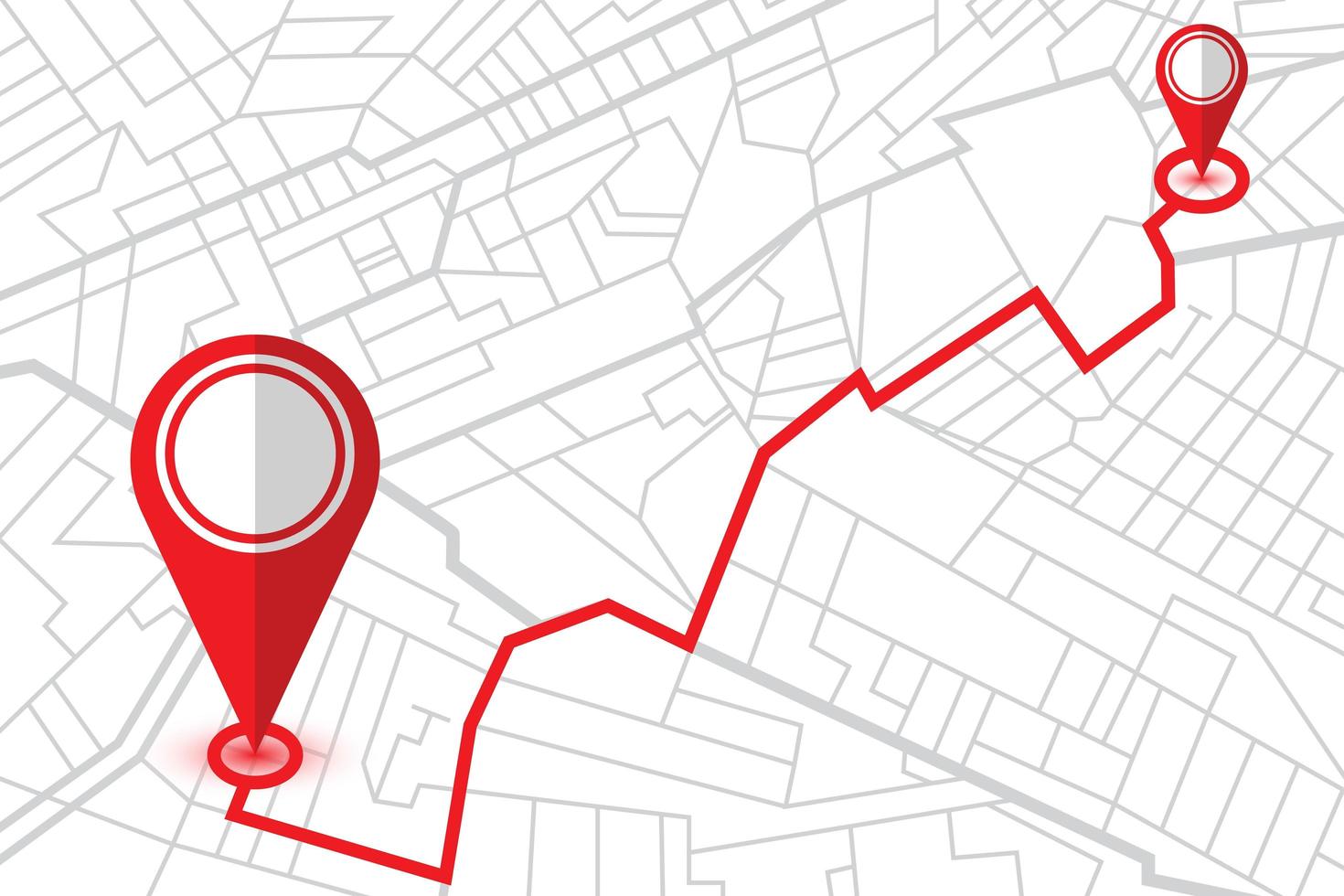 Two location pins in GPS navigator map vector