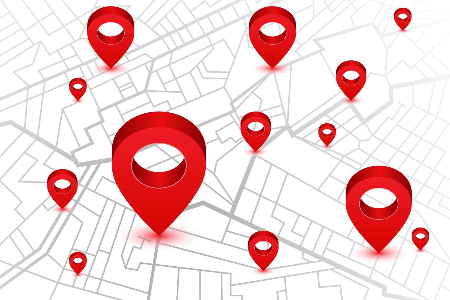 Navigator map with red location pins vector